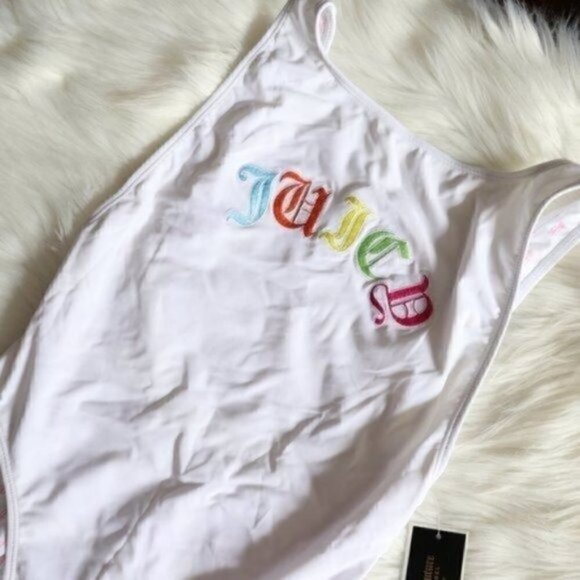 NWT Juicy Couture Logo White One Piece Swimsuit Bathing Suit Size XS Open Back - Picture 3 of 7